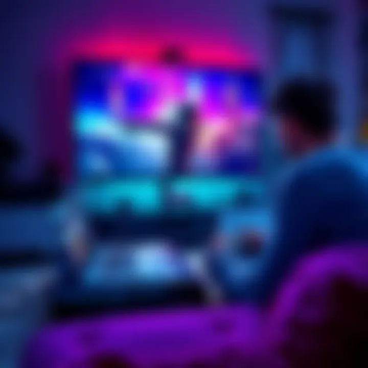 A person troubleshooting a gaming console connected to a TV and laptop, with controllers nearby