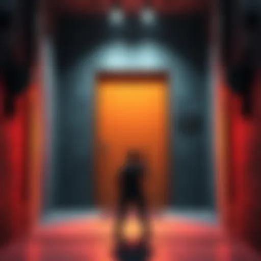 A player standing in front of a closed door on the Summit deathmatch map, frustrated with the gameplay restrictions.