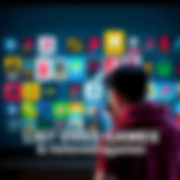 A collection of icons representing various digital games that Sony has removed from their platform, showing a worried gamer looking at a console in the background.