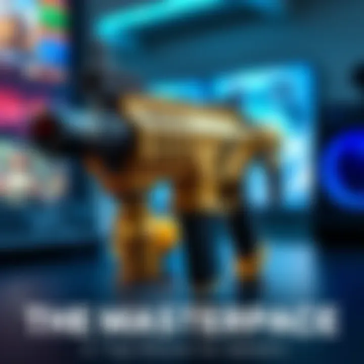 A close-up of the Renegade gun showcasing its extended magazine, compensator, and gold stock, set against a gaming backdrop.