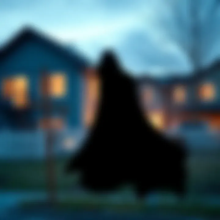 A Reno property listing showcasing a mysterious silhouette, representing the concept of skulking geist, with a house in the background.