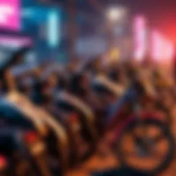 A row of rental bikes toppled and damaged after a chaotic incident on a Twitch stream