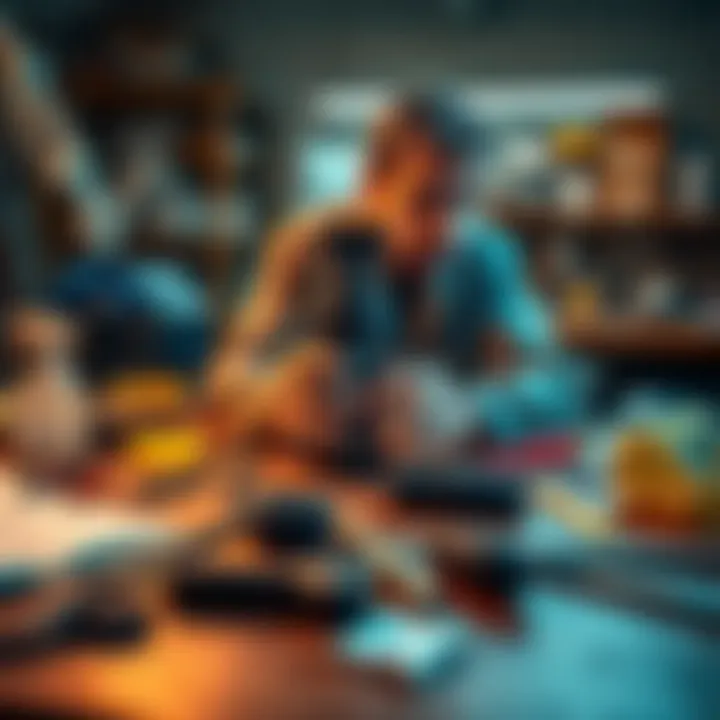 A person examining the Vita Spray while tools and resource materials are spread out on a workbench, highlighting the repair process.