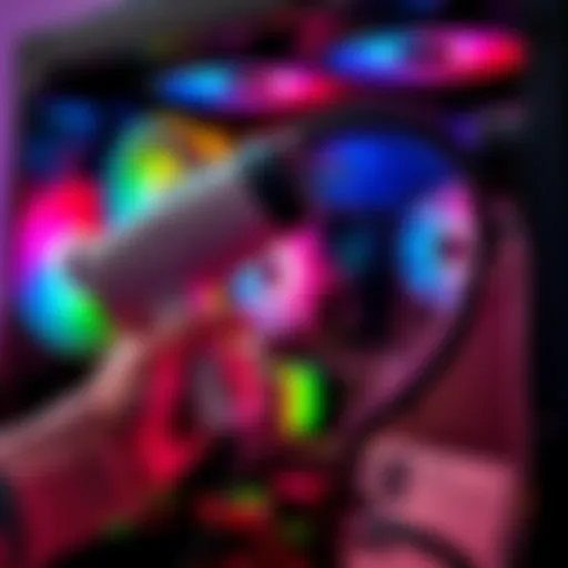 A person holding a hairdryer near a computer's internal components while applying thermal paste