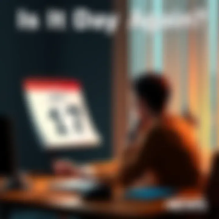 A person sitting at a desk with a calendar showing the same date over and over, looking confused and thoughtful, symbolizing the feeling of experiencing the same day again.