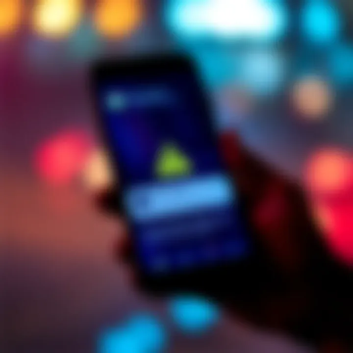 A smartphone showing how to report inappropriate messages with a warning symbol