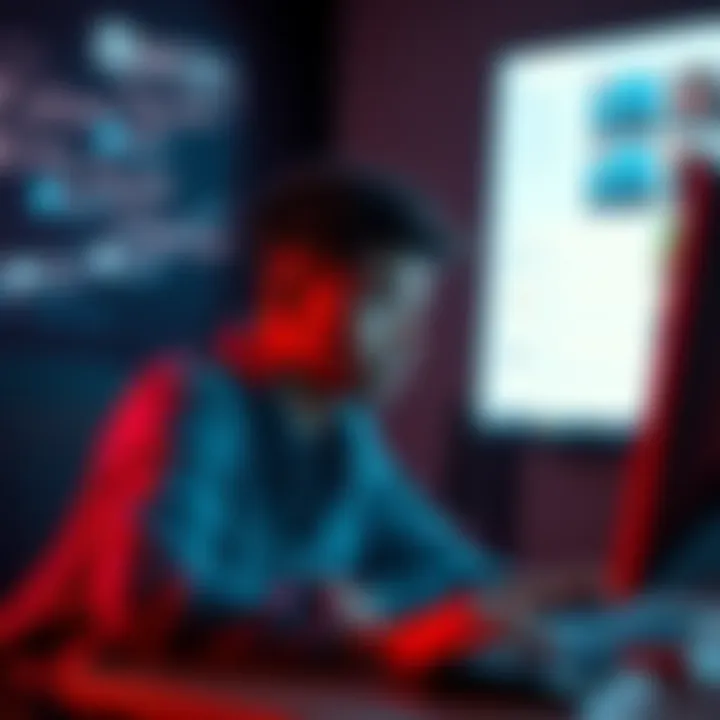 A person sitting at a computer looking concerned while viewing online forums, highlighting racist comments and seeking reporting options.