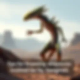 Illustration of a tall, digitigrade reptilian alien with unique features inspired by Sangheili, showcasing distinctive facial and body traits