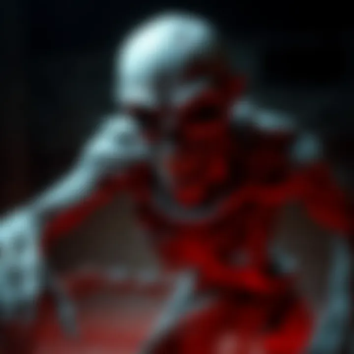 A terrifying regular zombie from Requiem with decaying features and menacing posture, ready to attack in a dark environment