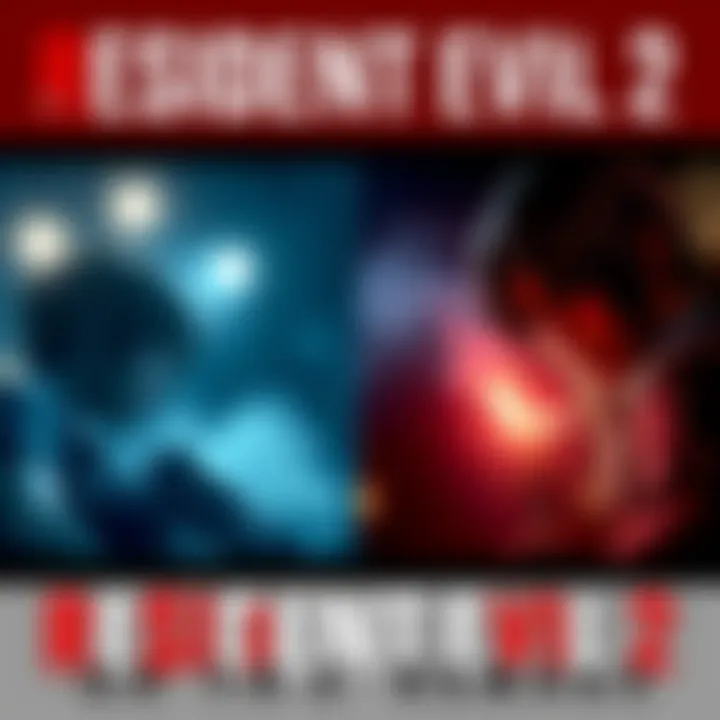 A gaming scene showing side-by-side graphics of the original Resident Evil 2 and its remake, highlighting the differences in style and detail.