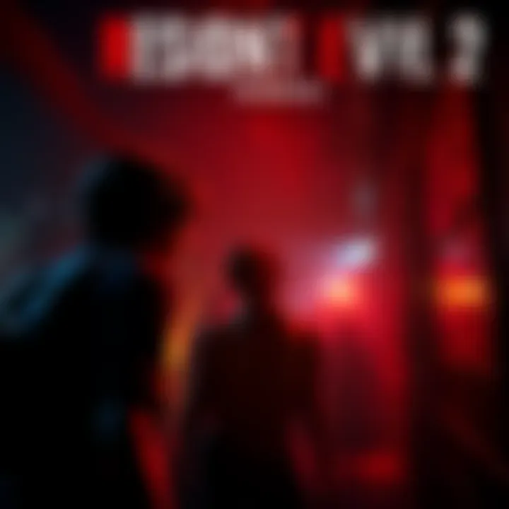 A dark and tense environment from Resident Evil 2 Remake showing a frightened character facing a terrifying zombie.