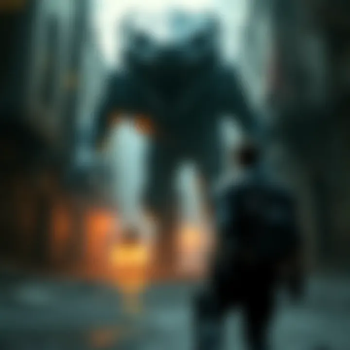 Resident Evil 3 Game Cover A digital artwork showing the main character from Resident Evil 3, equipped with weapons and facing a large monster in a dark, abandoned city setting.