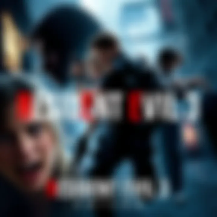 Artwork featuring characters from Resident Evil 3, showcasing action and suspense, with a dark city background.