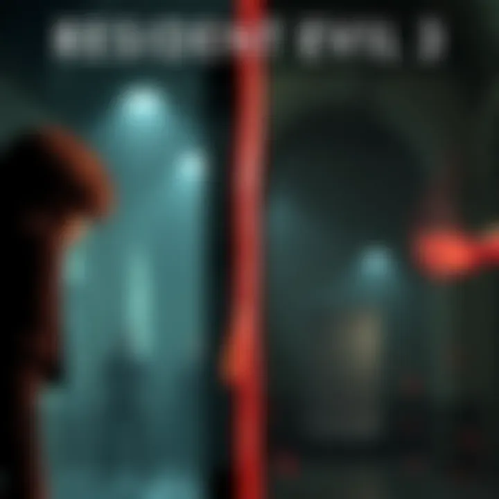 A side-by-side comparison of scenes from the original Resident Evil 3 and its remake, highlighting the changes in gameplay and design elements.