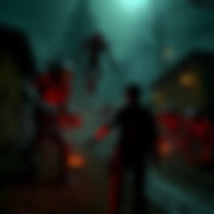 A character in Resident Evil 4 facing various enemies in a dark, eerie village setting, showcasing action-packed gameplay.