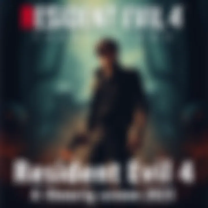 Resident Evil 4 Movie Poster Promotional poster for the Resident Evil 4 film featuring the main character in a dark setting with creepy creatures in the background.