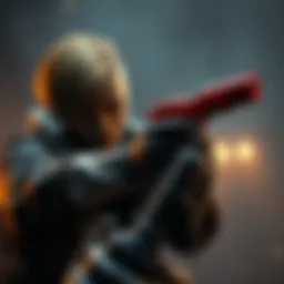 A character from Resident Evil 4 Remake aiming a Red 9 pistol in a tense moment.