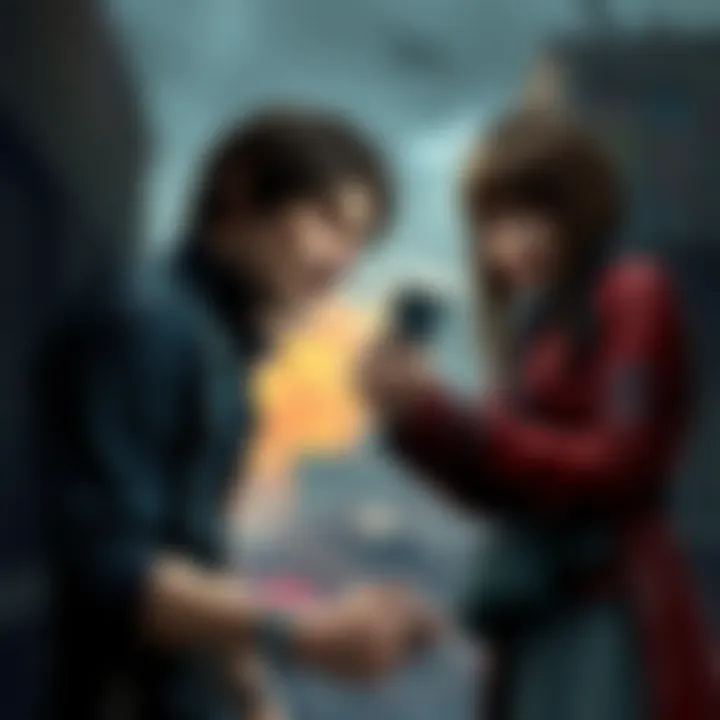 A character from Resident Evil 4 interacts with a smartphone amidst a ruined background, blending old and new environments.