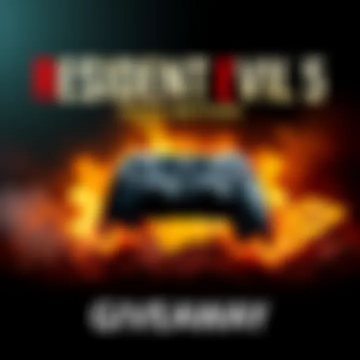 Promotion for Resident Evil 5 Gold Edition Steam key giveaway, featuring a game controller and Steam logo.