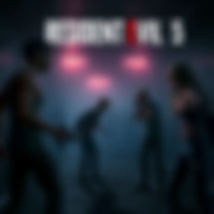 A tense moment from Resident Evil 5 featuring characters facing a zombie threat in a dark environment