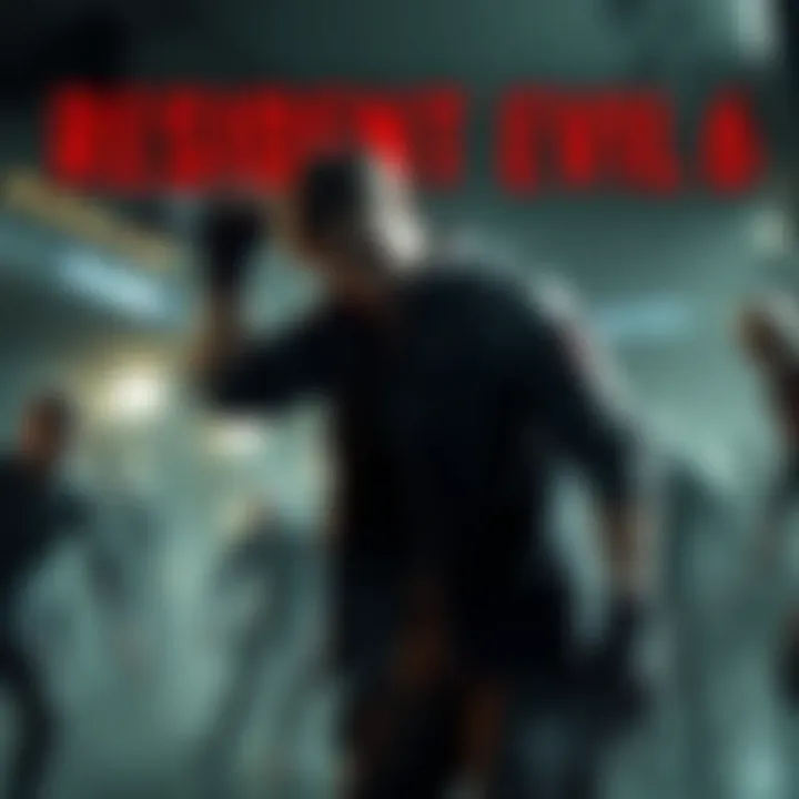 A scene from Resident Evil 6 showing Leon in a tense moment during gameplay with zombies around him.