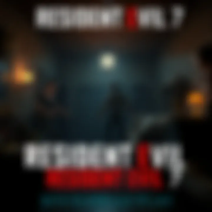 A tense moment in Resident Evil 7 showing the protagonist in a dark, eerie house with scary elements around