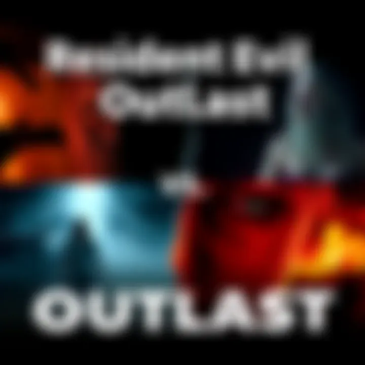 A split image showing chilling scenes from Resident Evil 7 on one side and Outlast on the other, highlighting their differences in horror style.