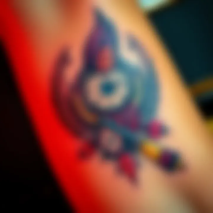 Creative tattoo featuring elements from Resident Evil 8, showcasing distinct symbols and characters