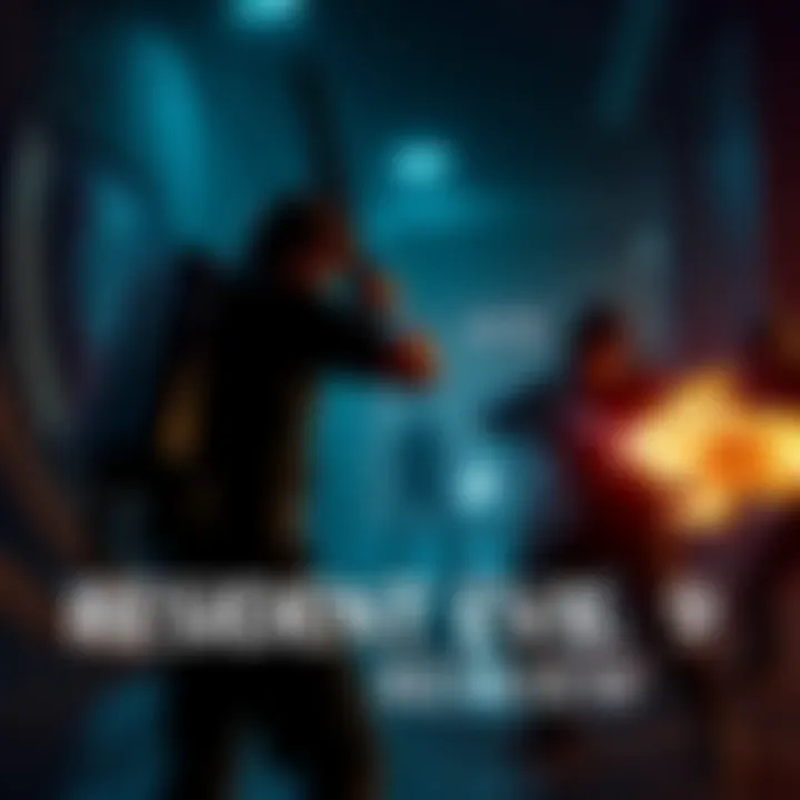 Intense action scene from Resident Evil 9 featuring Leon facing enemies in a dark environment.