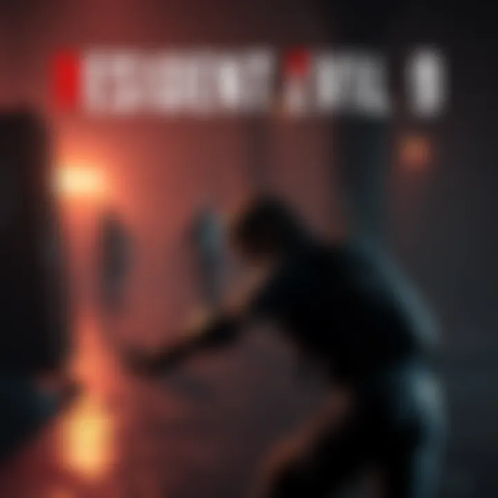 A player character in Resident Evil 9 battles a zombie in a dark, eerie setting with suspenseful atmosphere.