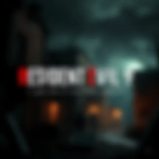 A dark, eerie scene featuring elements of survival horror like abandoned buildings and ominous lighting, hinting at the atmosphere of Resident Evil 9.