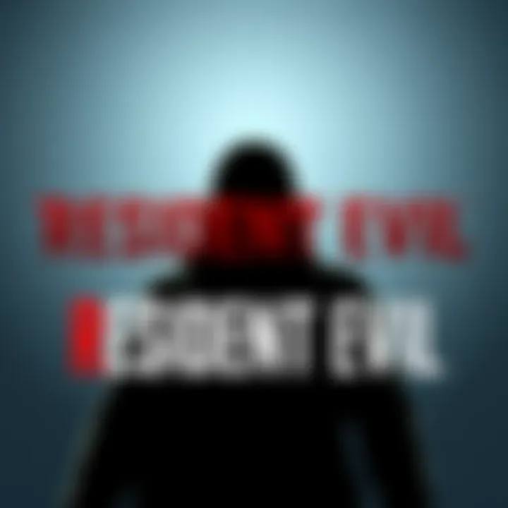 The Resident Evil logo in the foreground with a shadowy figure resembling Chainsaw Man behind it, symbolizing the rivalry between the two franchises.