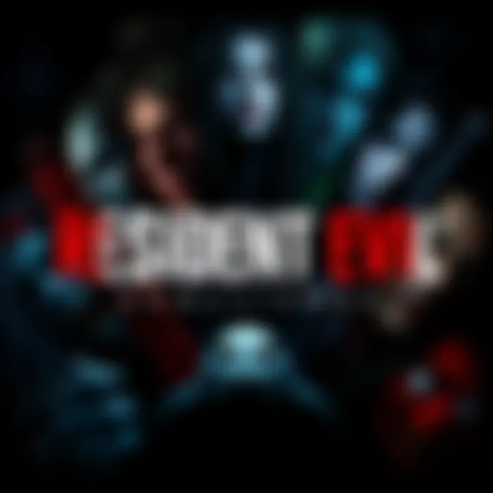 Collage of iconic Resident Evil game characters in a dark, eerie setting, showcasing horror elements from Biohazard to Village.