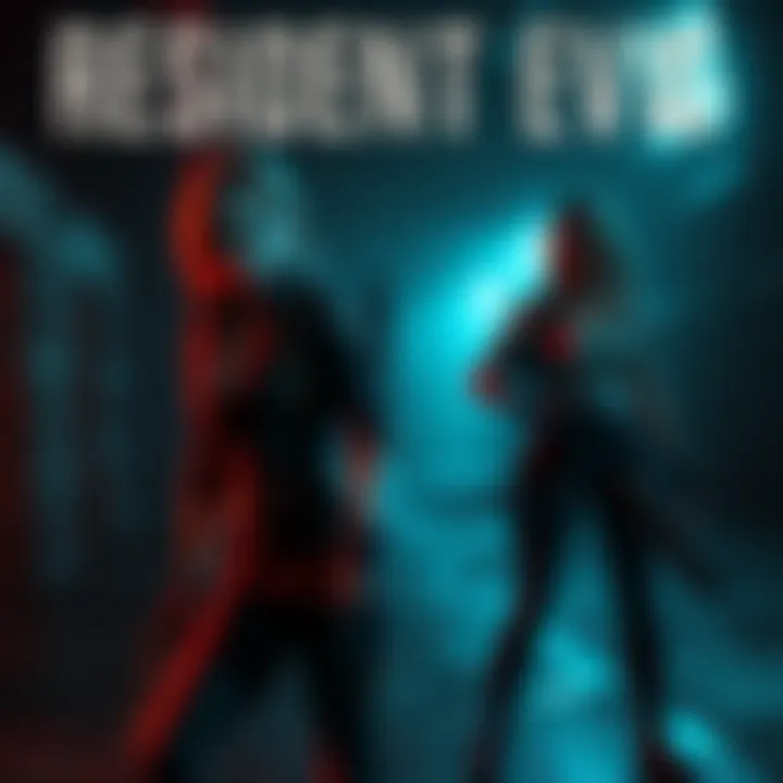 Jill and Claire from Resident Evil, standing in a dark, eerie environment, showcasing their iconic looks and weapons.
