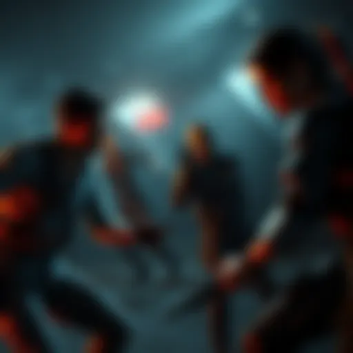 A tense moment featuring characters from Resident Evil as they face zombies in a dark environment.