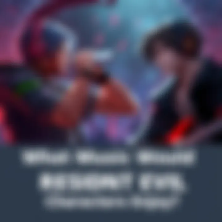 Illustration of Resident Evil characters like Wesker and Chris enjoying different music genres such as rock and metal.