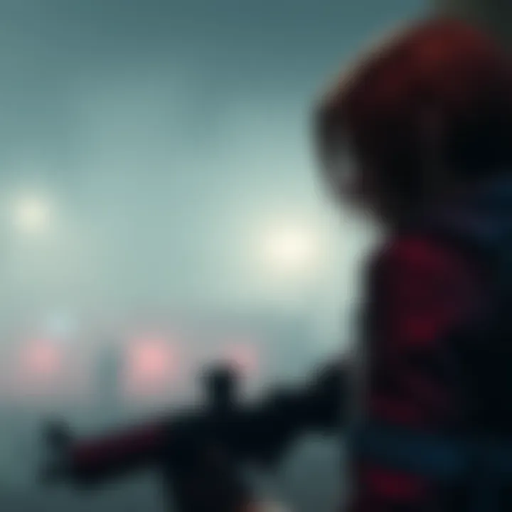 A screenshot of Claire Redfield in the Claire B scenario of Resident Evil 2 on PS5, showing the game interface with a foggy background and eerie atmosphere.