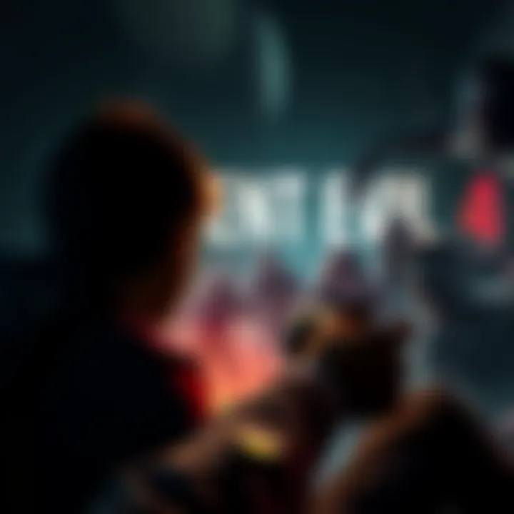 A gamer playing Resident Evil 2 and 4, choosing between hardcore and standard difficulty modes while facing zombies in a dark, suspenseful environment.