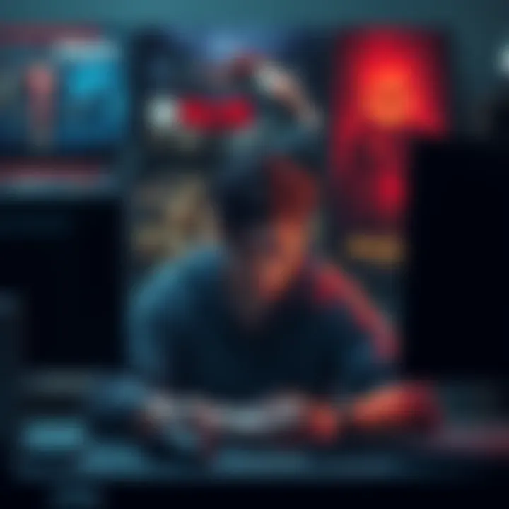 A heartbroken gamer sits in front of a computer, looking at negative feedback on forums about Resident Evil: Requiem, with game posters in the background.