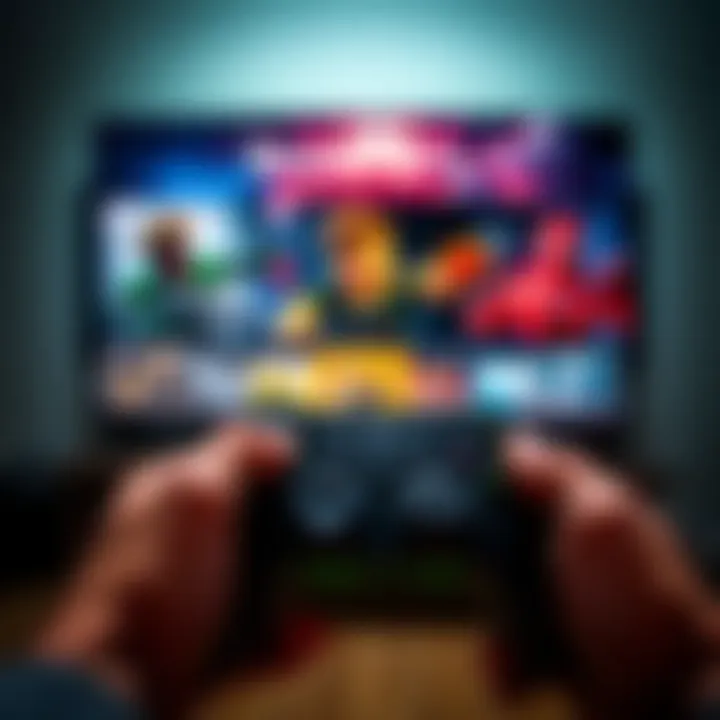 A player holding a game controller with Resident Evil games displayed on a screen, showing intense action scenes.