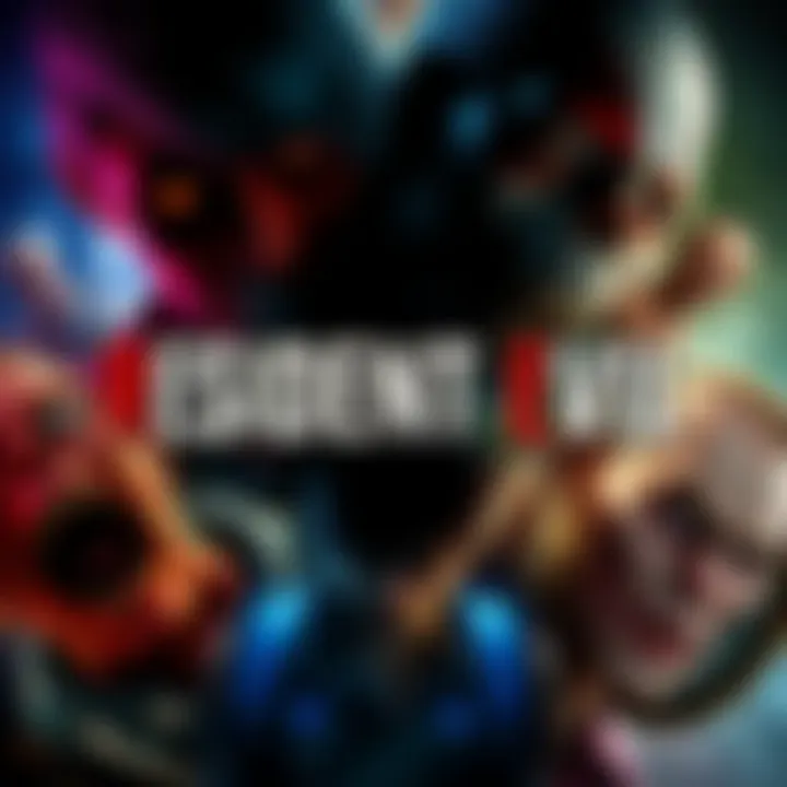 A collection of iconic Resident Evil game covers showcasing characters and zombies from the series