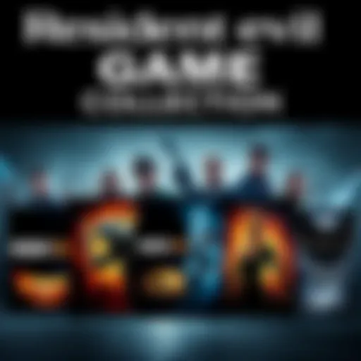 A lineup of Resident Evil game covers including remakes and original versions, showcasing various characters and horror elements.