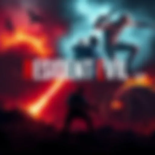 Highlighted scenes from various Resident Evil games, showcasing action and horror elements, with a focus on character struggles and game environments