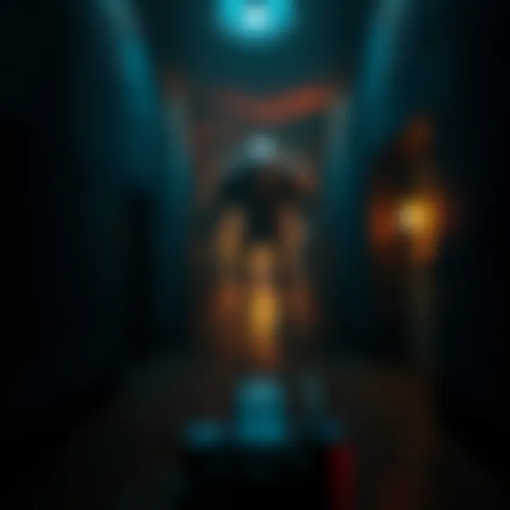 A player navigating through a dark, eerie hallway in Resident Evil HD, facing a terrifying creature from the game.
