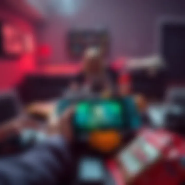 A gamer playing Resident Evil Nemesis on a Nintendo Switch, surrounded by game controllers and snacks, excited about their next game choice.