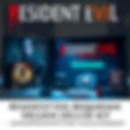 A close-up view of the Resident Evil Requiem Deluxe Kit showcasing the game cover, menu screen, and limited edition content