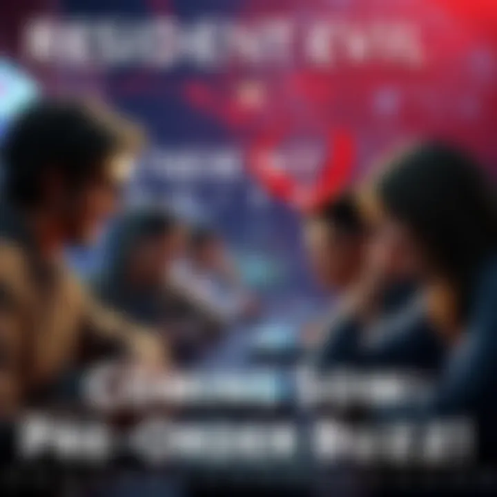 Gamers excitedly discussing pre-orders for Resident Evil Requiem with various gaming consoles in view