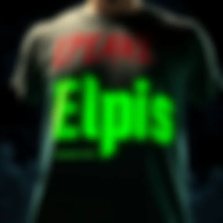 Close-up of the Resident Evil: Requiem shirt featuring the term 'Elpis' with a dark, zombie-themed background