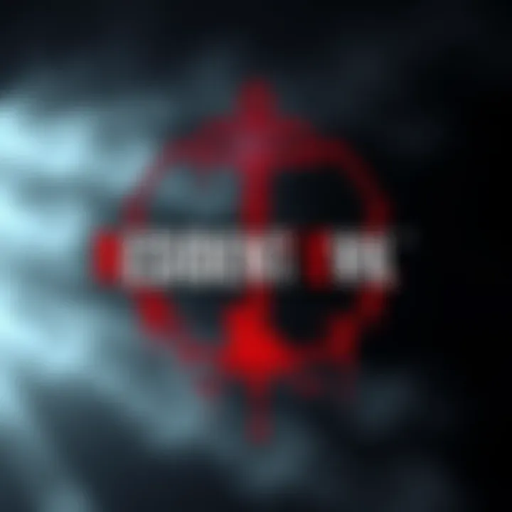 The logo of Resident Evil series with a dark, eerie background featuring classic horror elements.