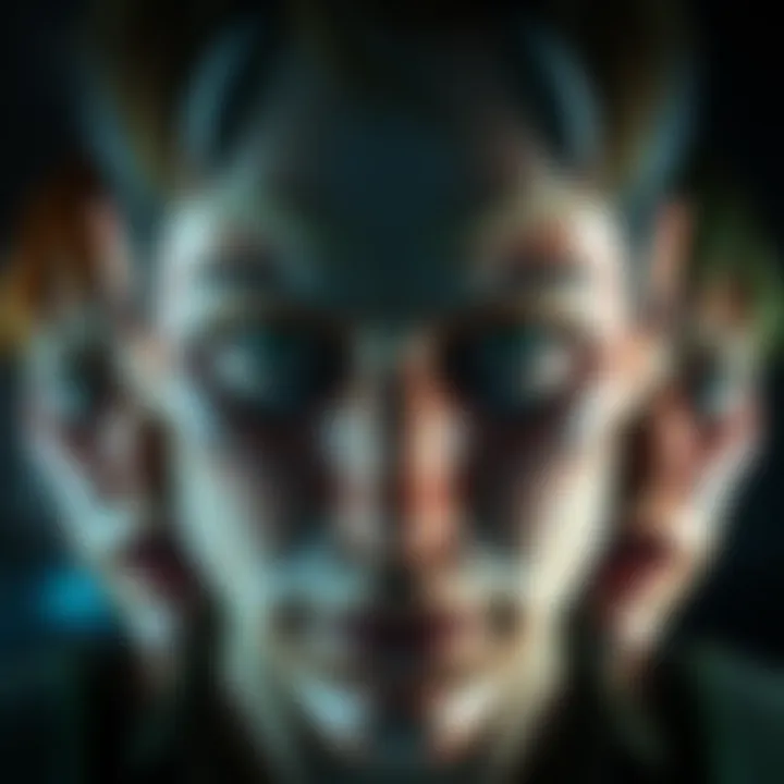 Close-up of a character from Resident Evil Village showcasing distinct facial features and expressions.